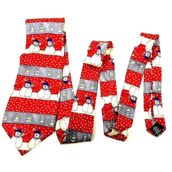 Snowman Palatina Italian Design USA 100% Silk Christmas Holiday Winter Tie 60" - Picture 6 of 8